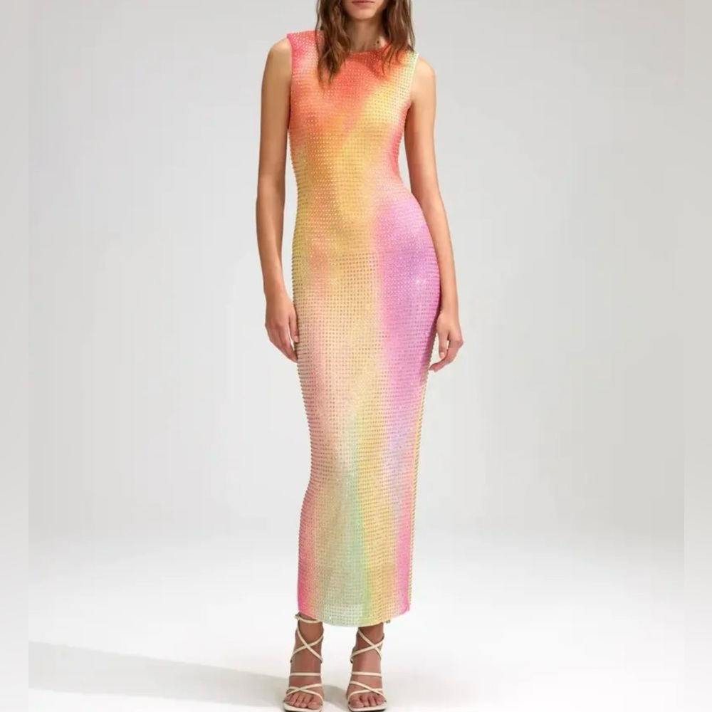 Self Portrait Printed Mesh Hotfix Midi dress in Multi ✨